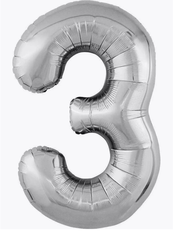 Цифра "3" (серебро) с гелием