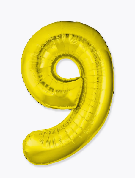 Цифра "9" (золотая) с гелием