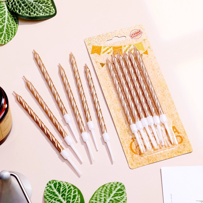 Свечи в торт с подставкой, 6 шт, шампань