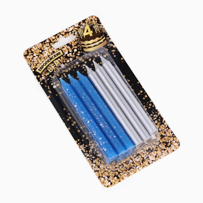 Свечи «Спарк», 12 шт., 8 см, синий и серебряный металлик