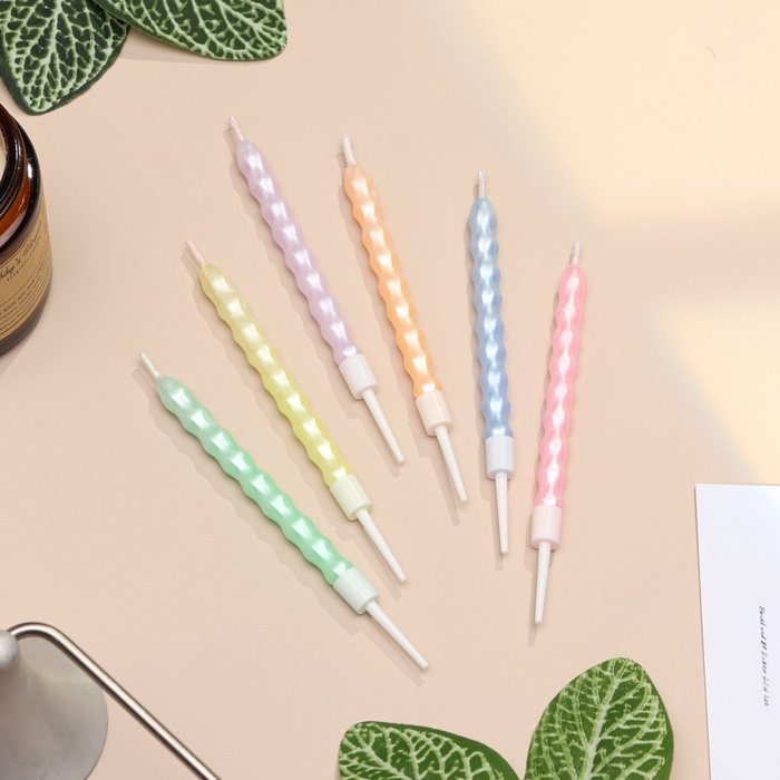 Свечи «Праздничная волна», 6 шт., пастельные цвета