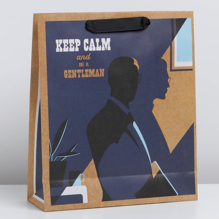 Пакет подарочный, Keep calm, M 26 х 30 х 9 см