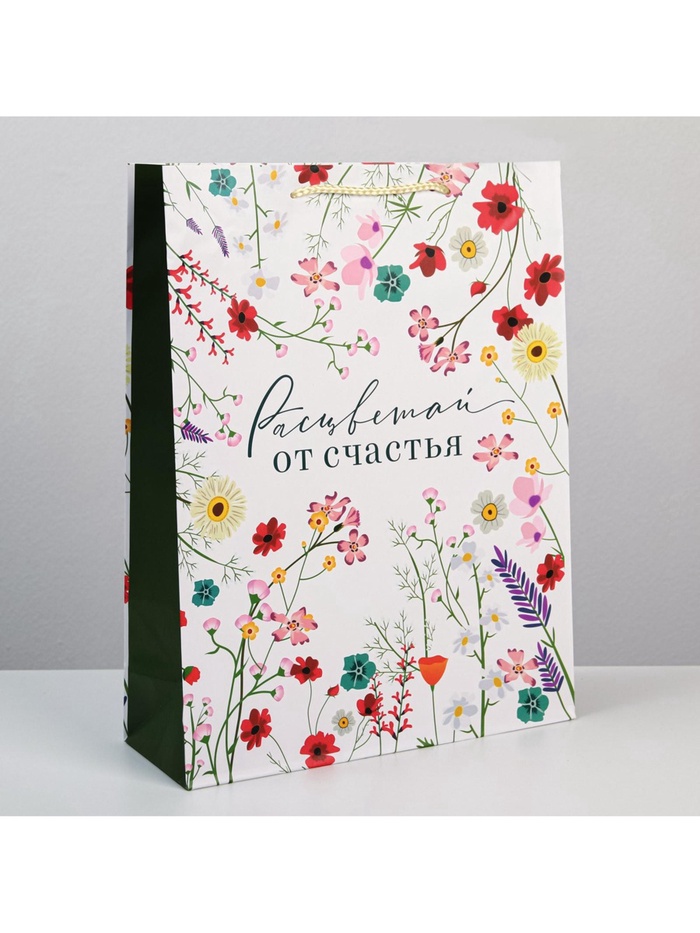 Пакет подарочный, «Расцветай от счастья», L 28×38×9 см