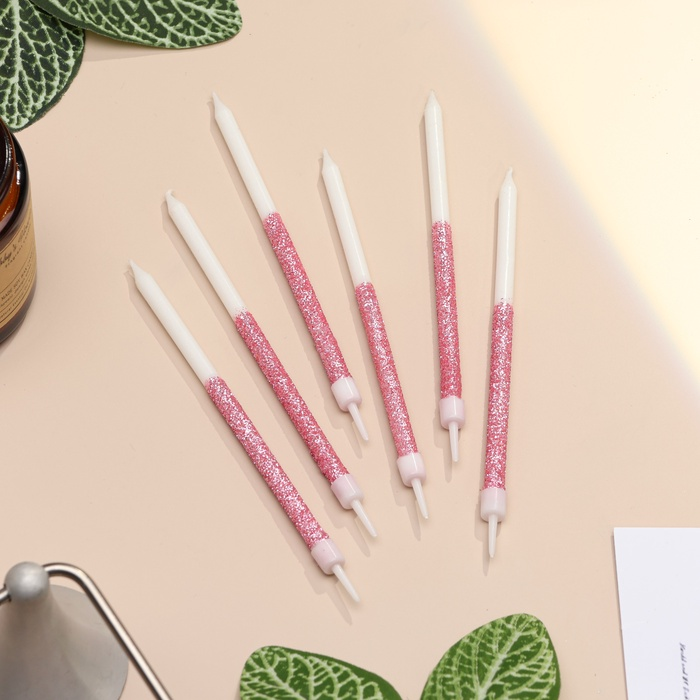 Свечи «Блестящее сияние», 6 шт., белые с розовым