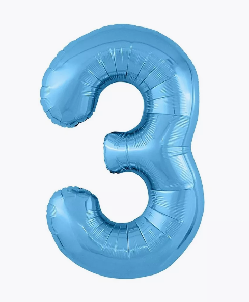 Цифра "3" (голубая) с гелием