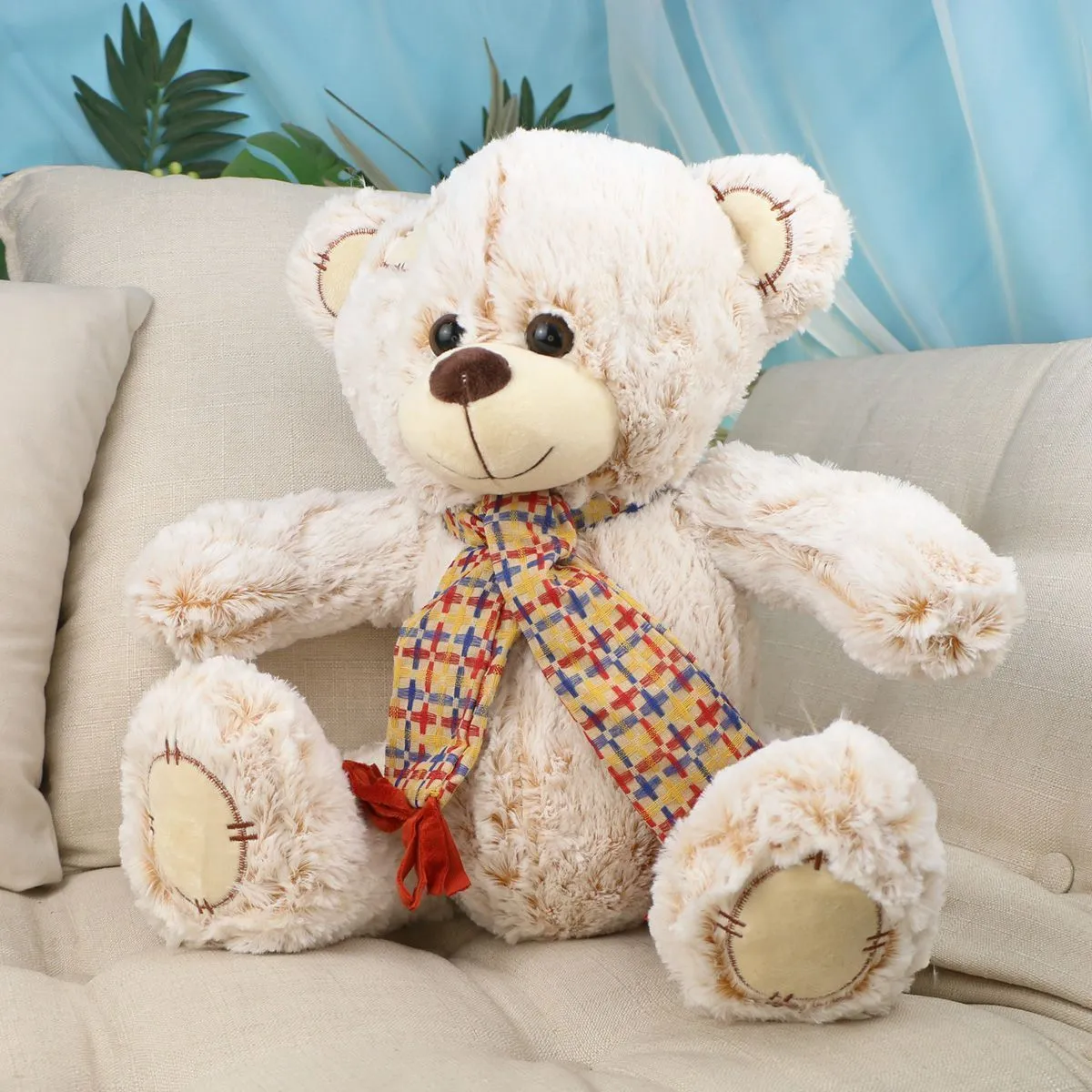 Мишка с заплаткой в шарфе, 42 см (Бежевый)